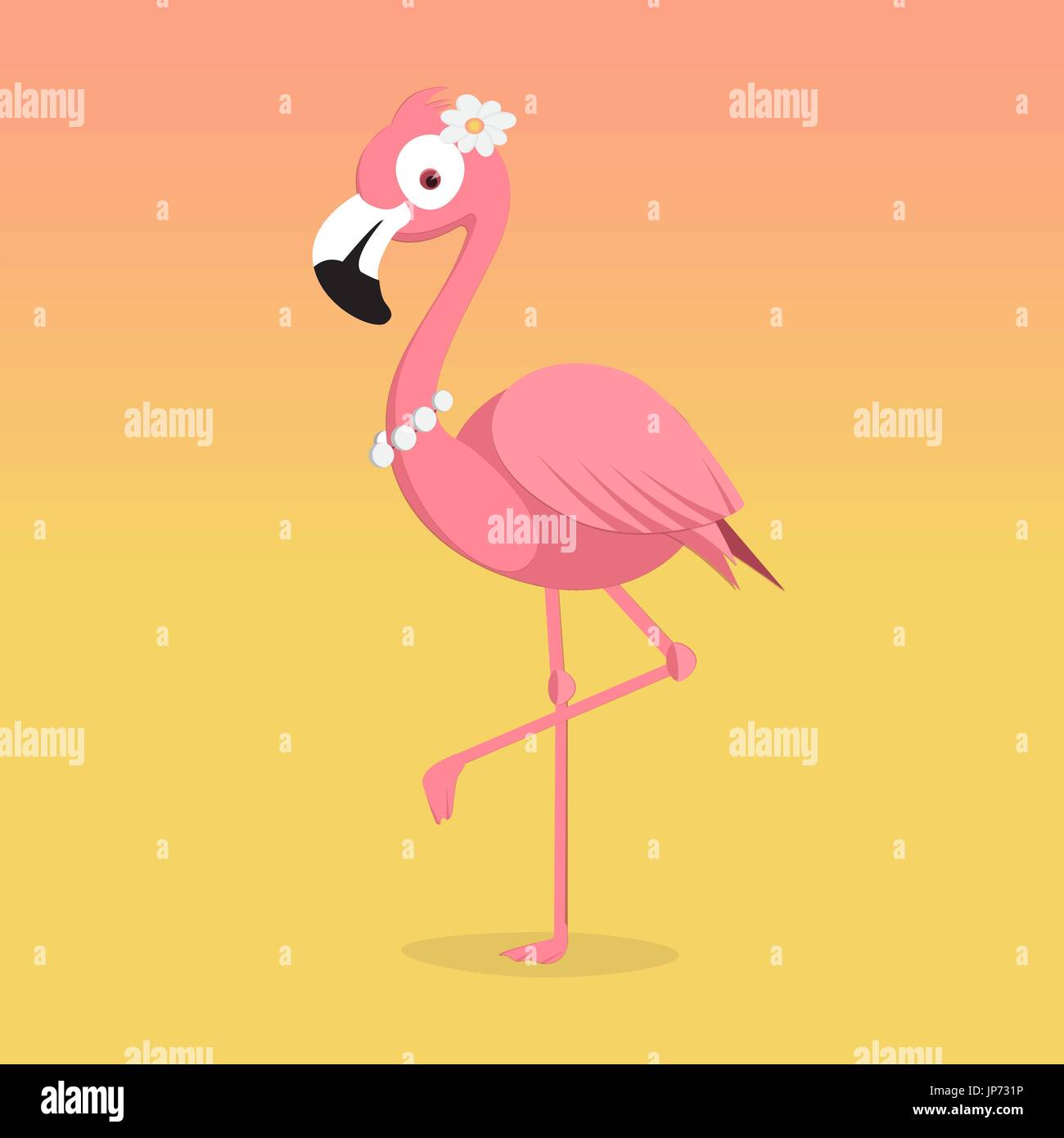 Fenicottero rosa illustrazione vettoriale isolati su gradiente di colore giallo rosso sfondo arancione. Elemento per il banner poster. Design piatto Illustrazione Vettoriale