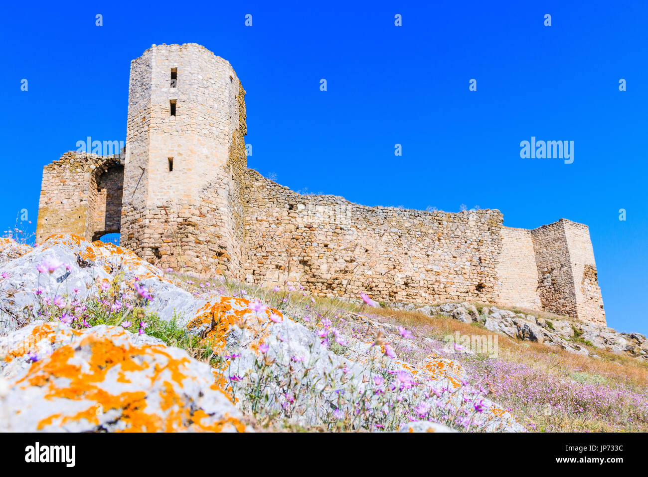 Fortezza Enisala, Dobrogea, Romania. Rovine di antiche Enisala castello reale di Dobrogea, Romania. Foto Stock