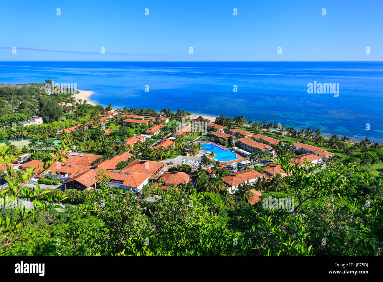 Ricordi Jibacoa Hotel con piscina e spiaggia dal di sopra, Cuba Foto Stock