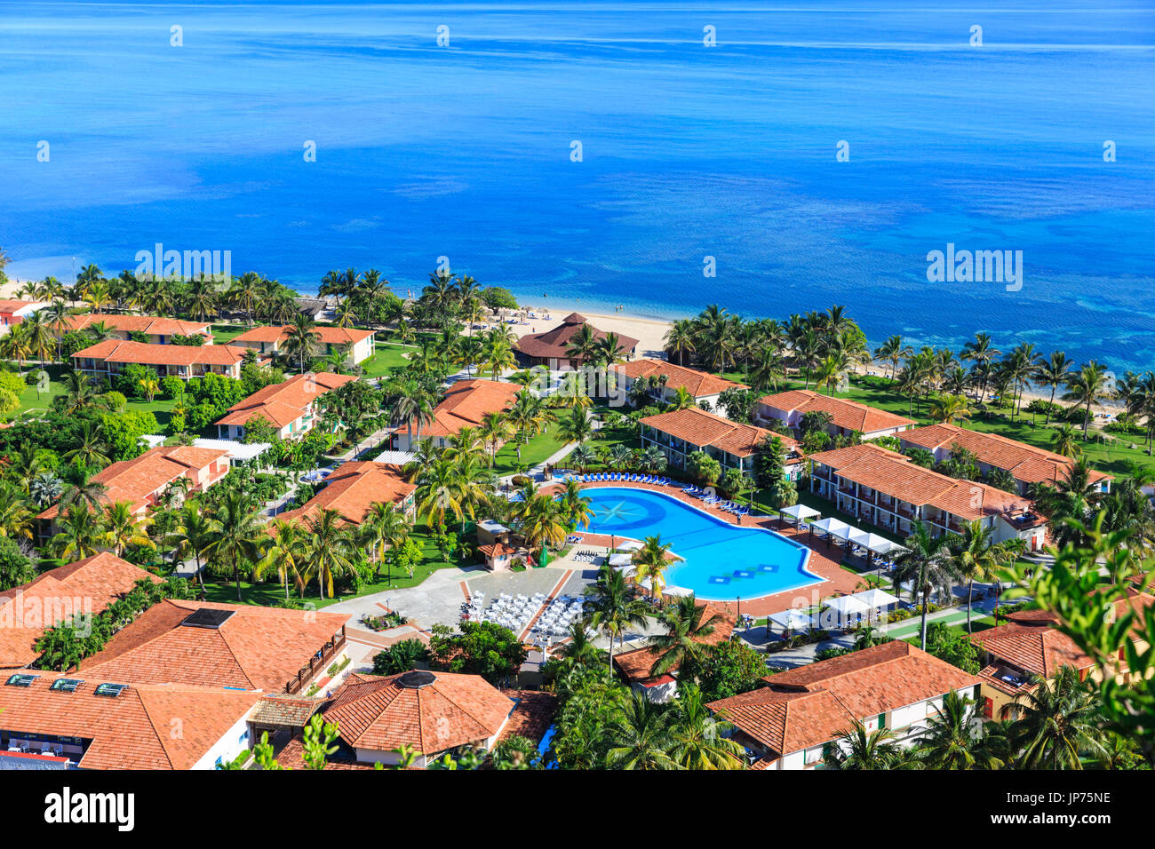 Ricordi Jibacoa Hotel con piscina e spiaggia dal di sopra, Cuba Foto Stock