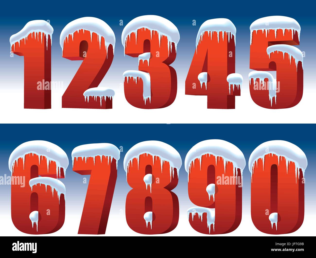 I numeri di colore rosso con neve e ghiaccioli su uno sfondo blu perfetto per Nuovo Anno decorazione Illustrazione Vettoriale