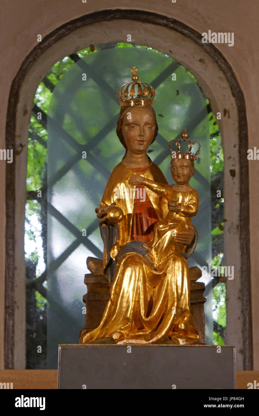 Marienstatue in der Krypta im Hildesheimer Dom, Hohe Domkirche San Mariä assunta, Hildesheim, Niedersachsen, Deutschland | statua di Maria, hol Foto Stock