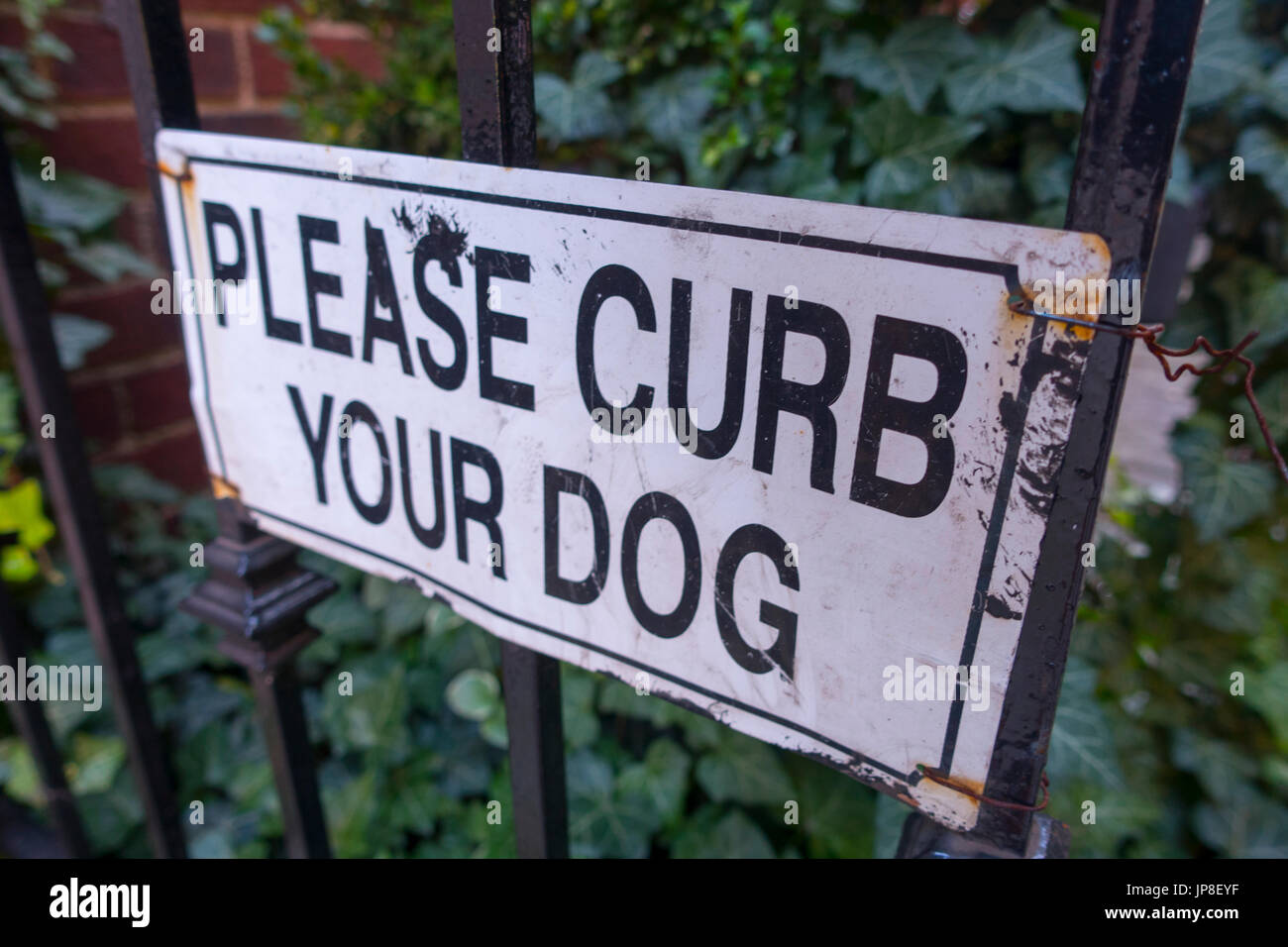 Il marciapiede strada urbana segno cordolo cane Foto Stock