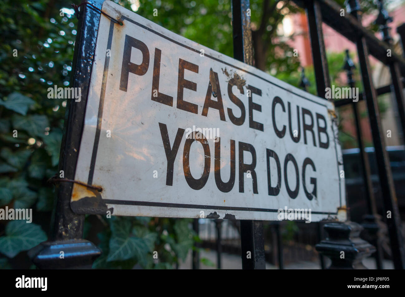 Il marciapiede strada urbana segno cordolo cane Foto Stock