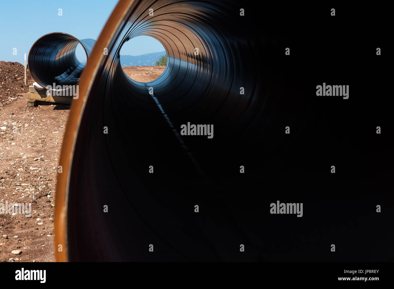 La costruzione di un gasdotto Trans Adriatic Pipeline - tocca in Grecia del nord. La pipeline inizia dal Mar Caspio e raggiunge la costa del sud Foto Stock