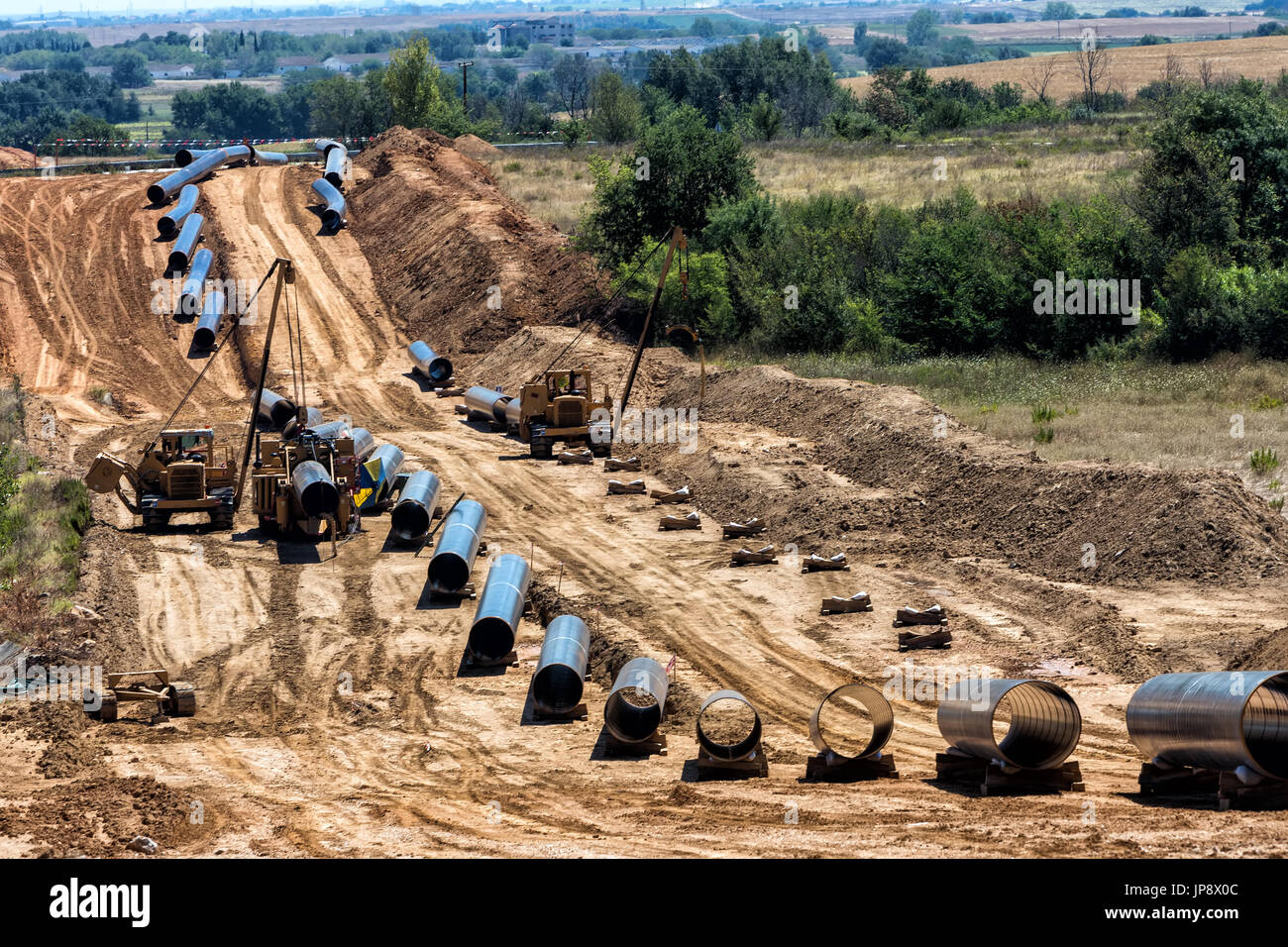 La costruzione di un gasdotto Trans Adriatic Pipeline - tocca in Grecia del nord. La pipeline inizia dal Mar Caspio e raggiunge la costa del sud Foto Stock