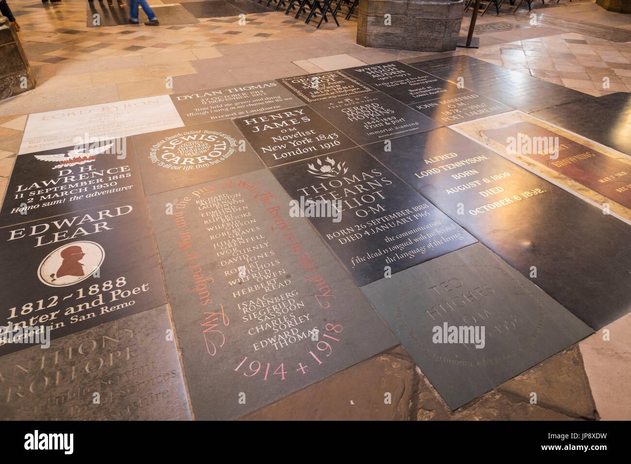 Inghilterra, London, Westminster Abbey, Poets Corner, cippi di scrittori famosi Foto Stock