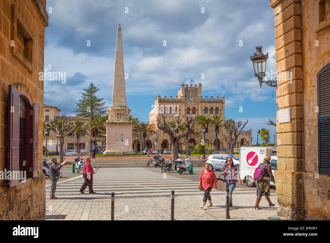 Spagna Isole Baleari, Minorca, Ciutadella City, nato piazza e municipio edificio, Foto Stock