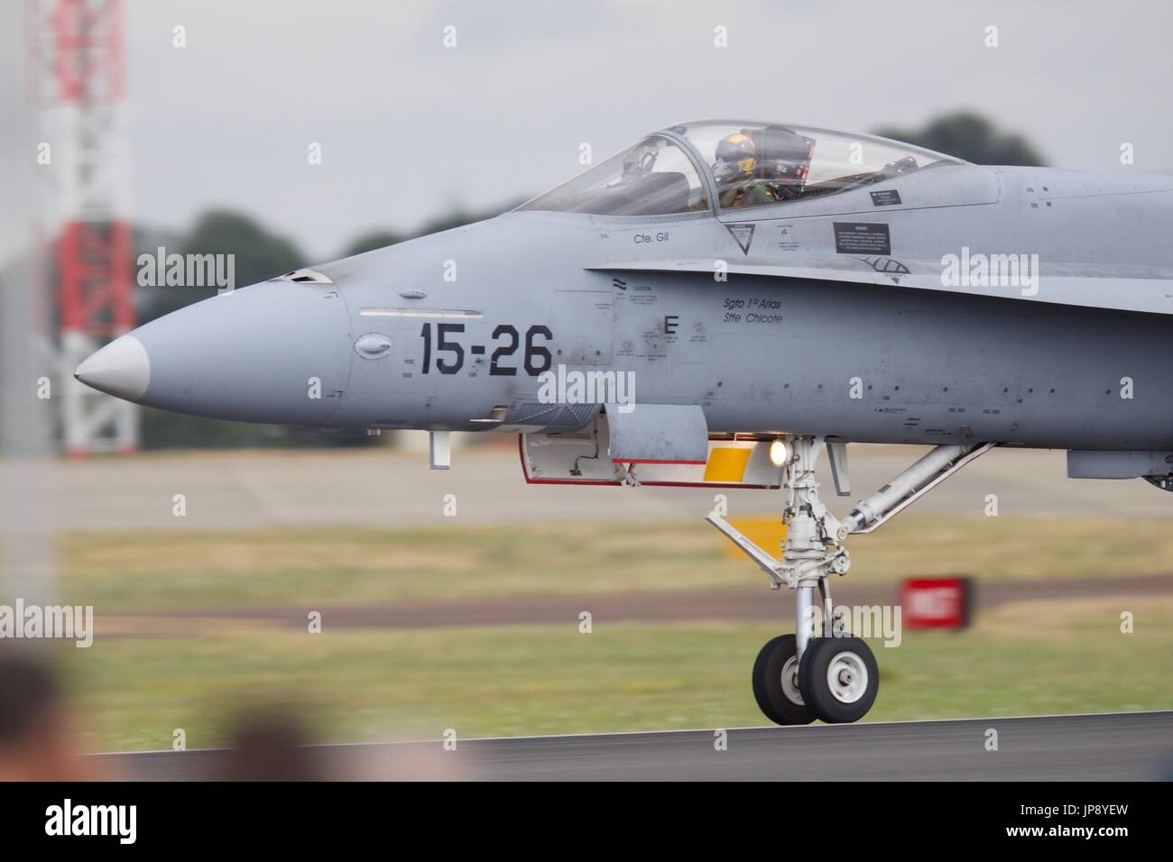 Spanish Air Force EF-18AM Hornet in atterraggio a RAF Fairford Foto Stock