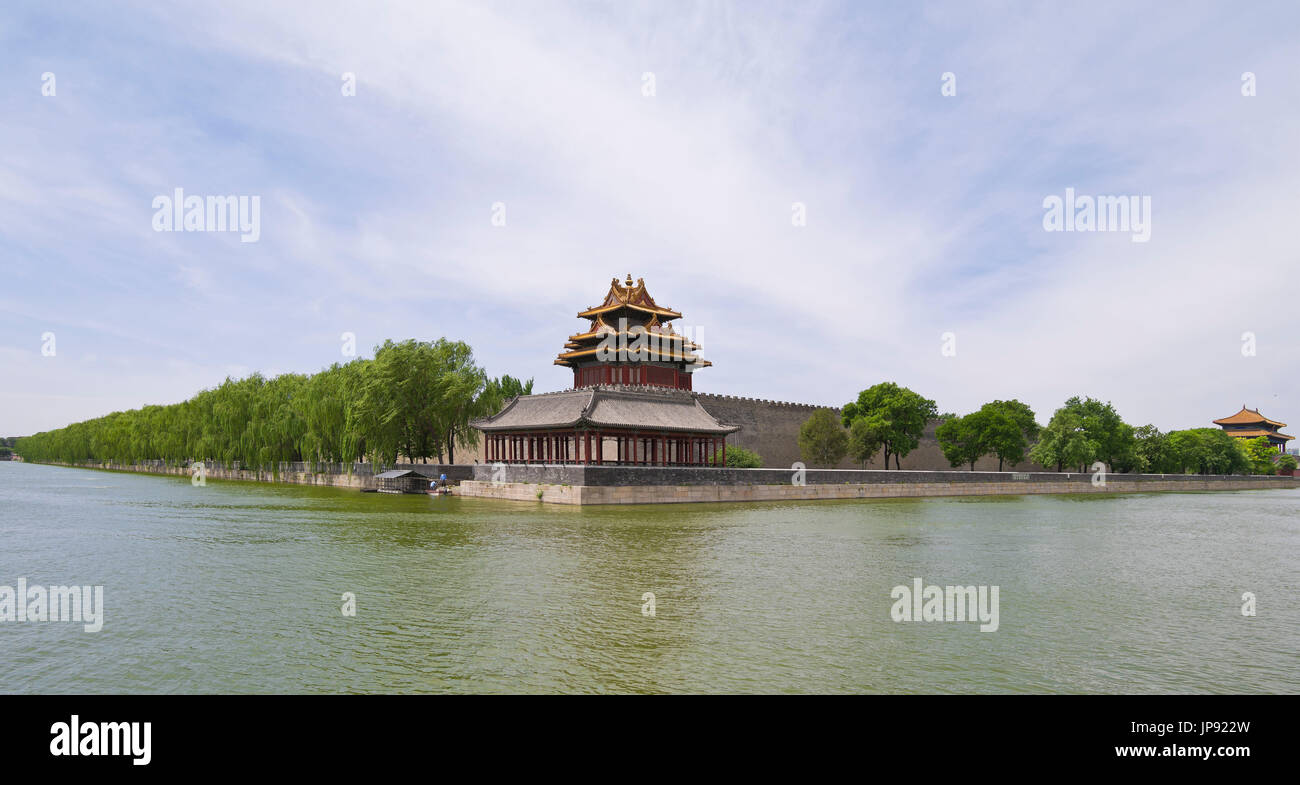 L'angolo nord-est torre, la Città Proibita di Pechino, Cina Foto Stock