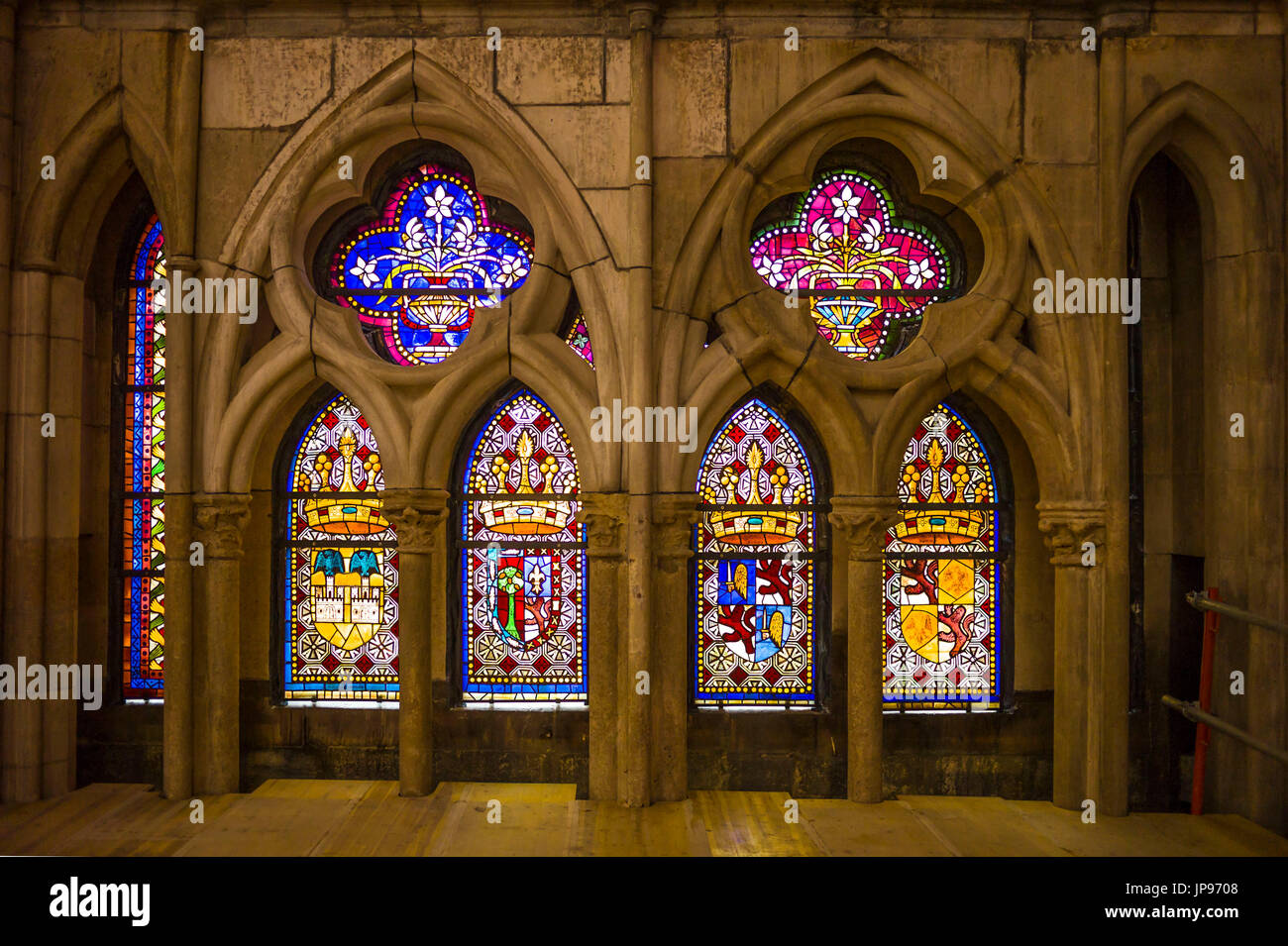 Finestre gotiche vetrerie la cattedrale, Leon, Spagna Foto Stock