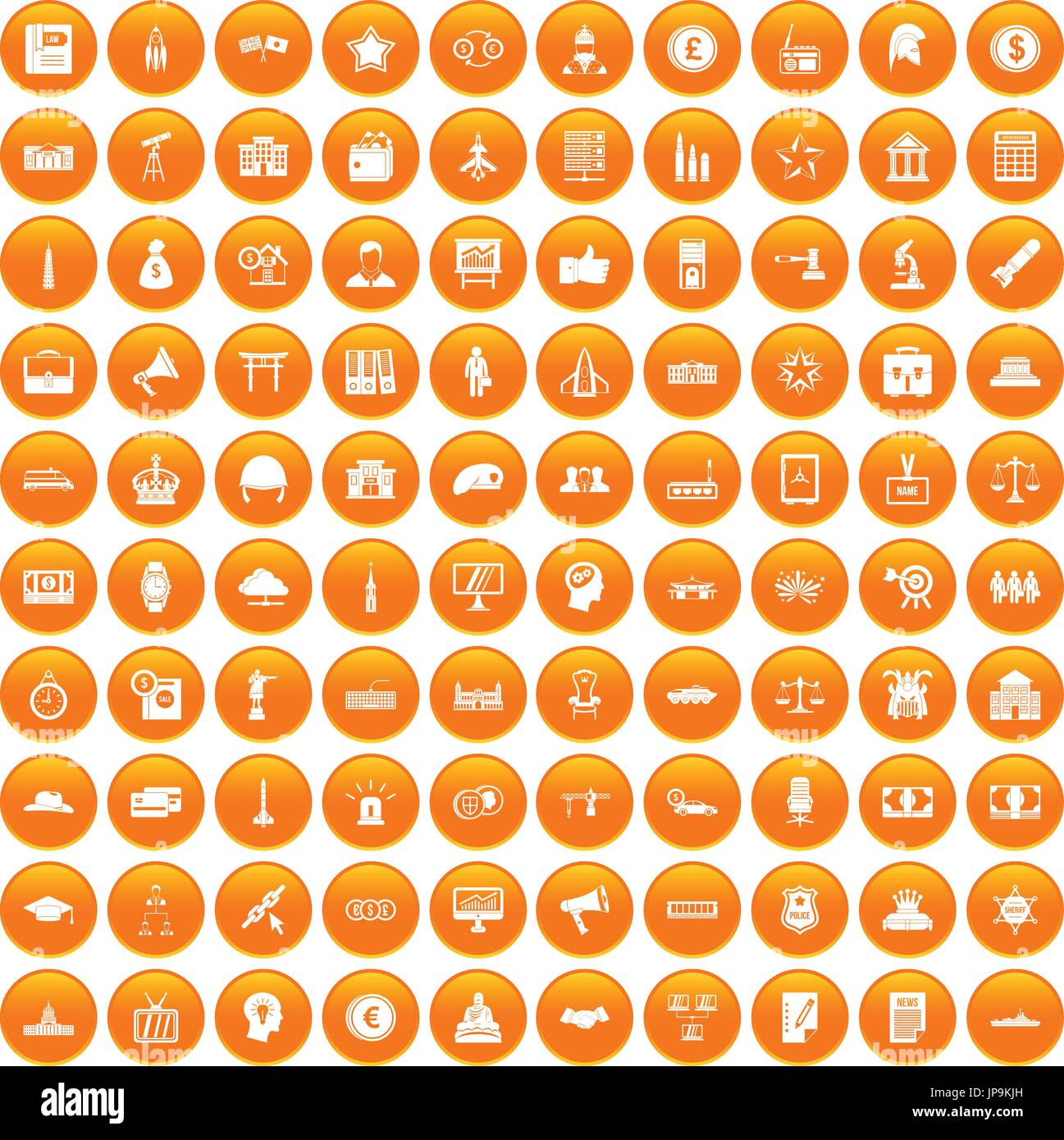 Governo 100 set di icone di colore arancione Illustrazione Vettoriale