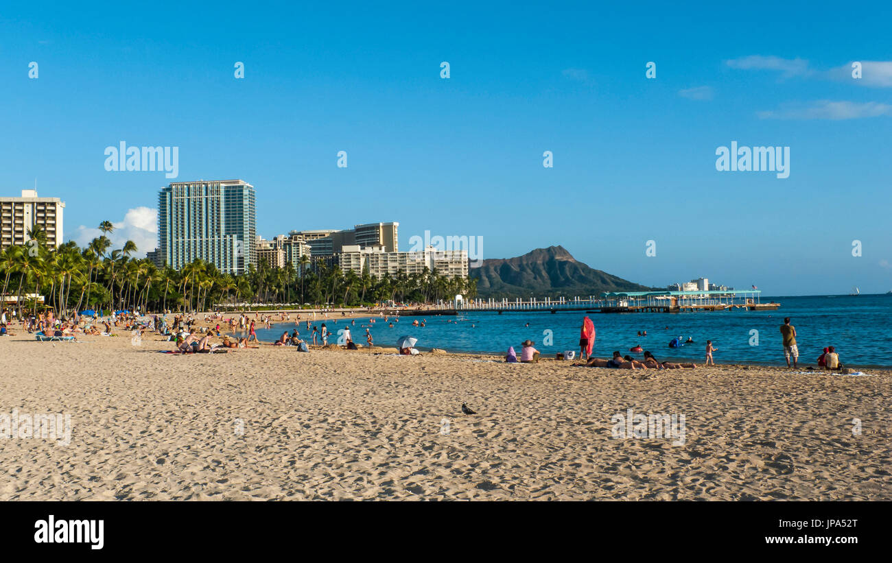 Waikiki Beach SUNSET, Honolulu, Hawaii, Foto Stock