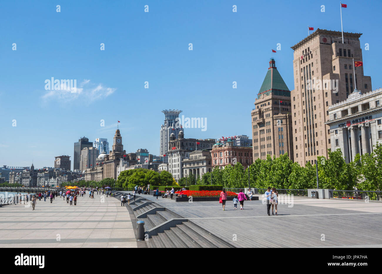 Cina Shanghai City, il Bund e il fiume Huangpu Foto Stock