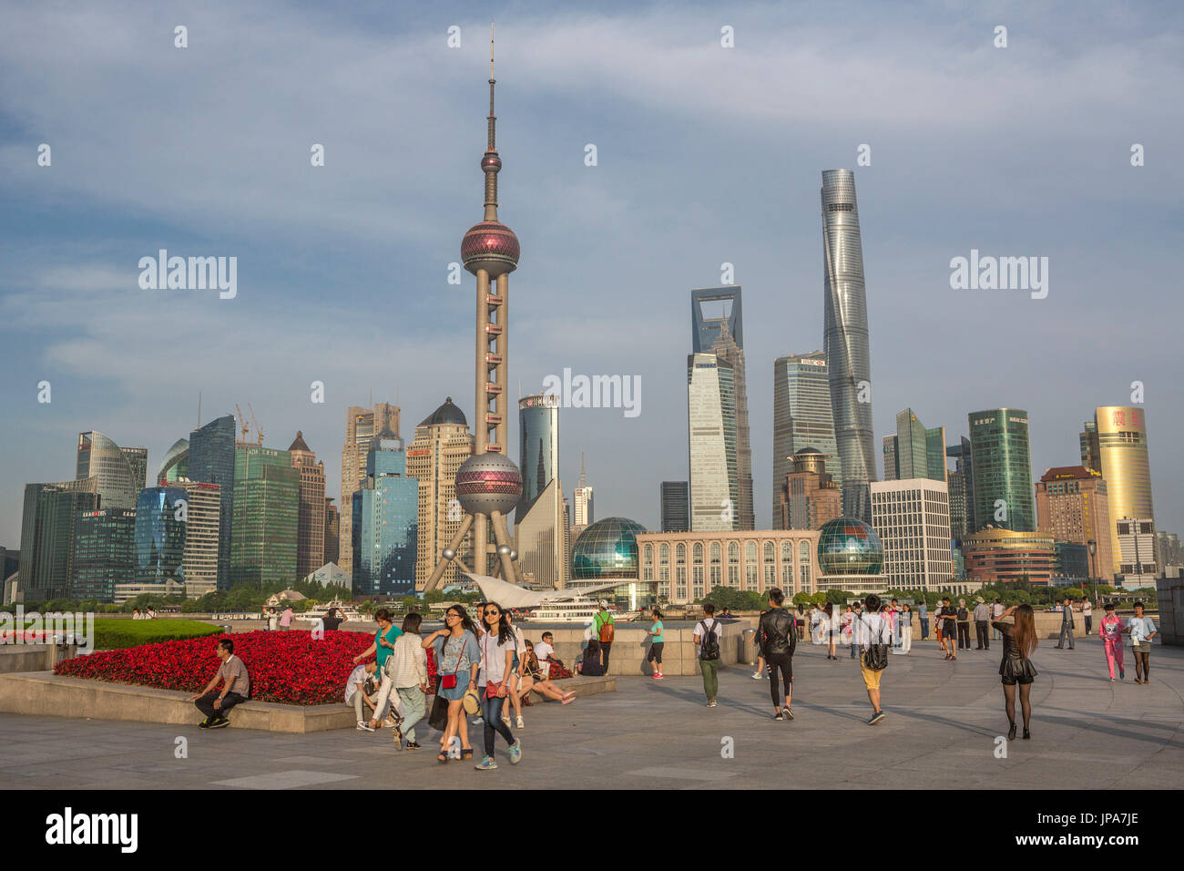 Cina Shanghai City, il Bund, Oriental Pearl, il World Financial Center di Shanghai e torri Foto Stock
