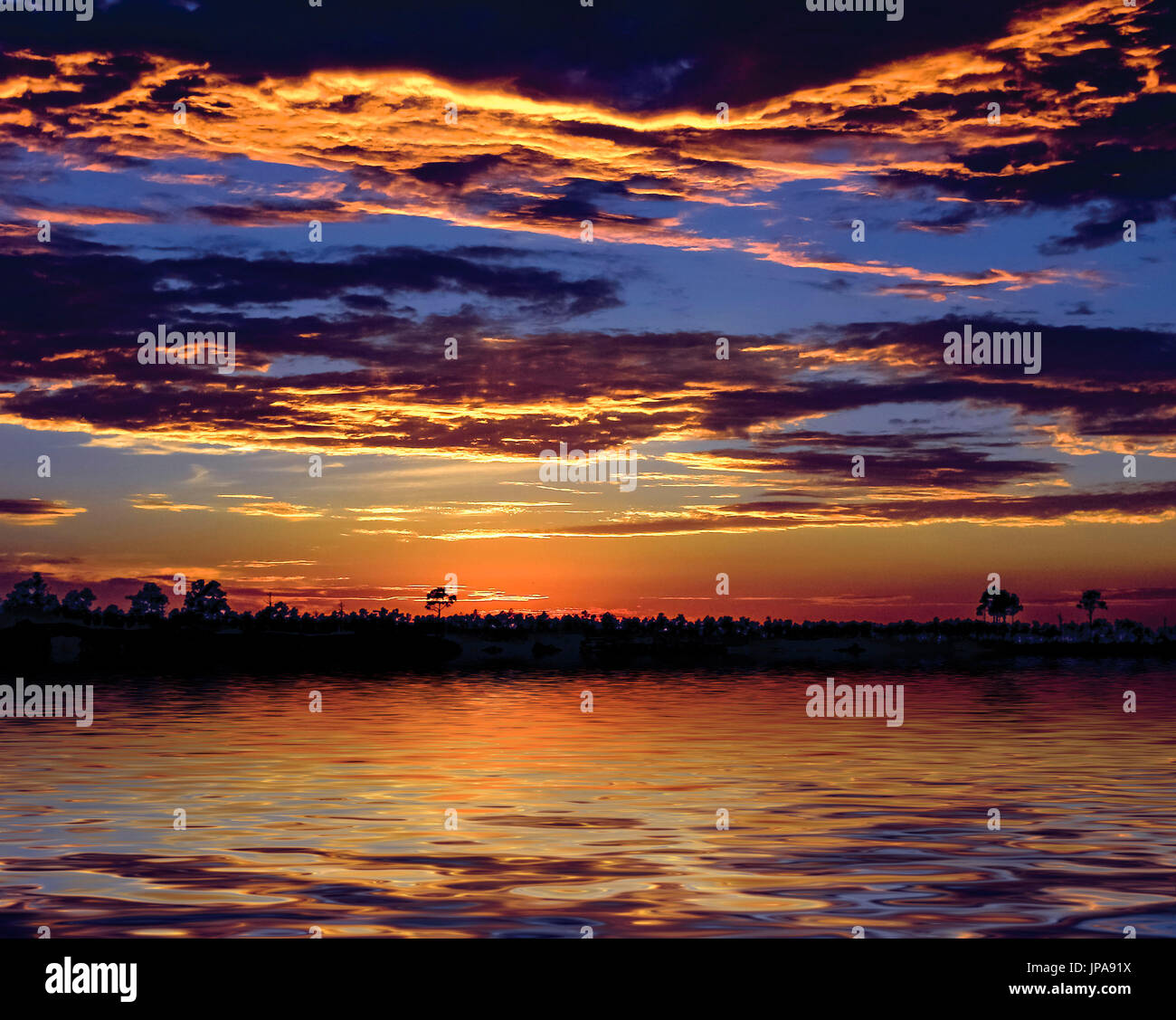 Tramonto, Everglades, Florida, Stati Uniti d'America Foto Stock