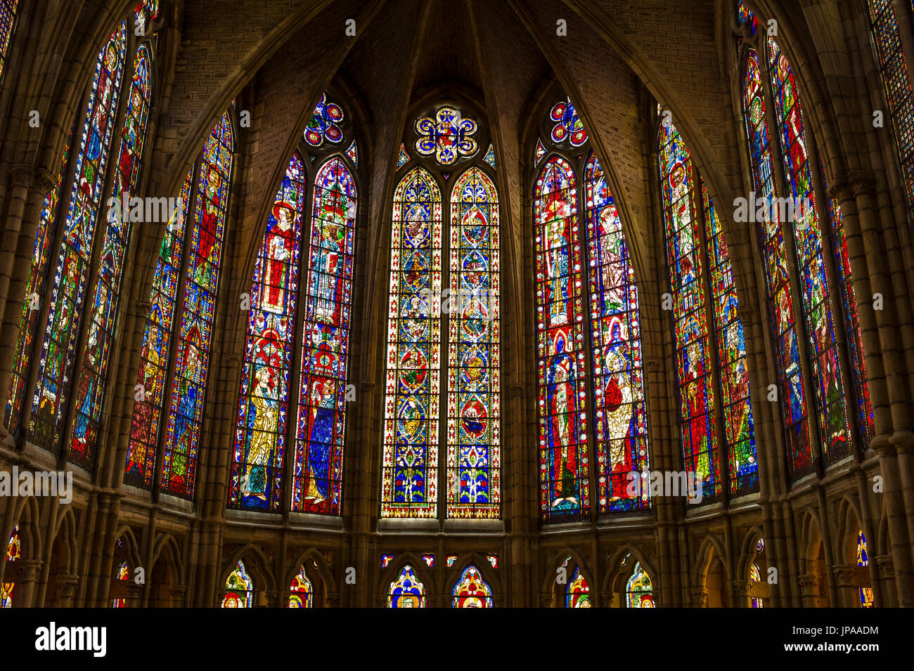 Finestre gotiche vetrerie la cattedrale, Leon, Spagna Foto Stock