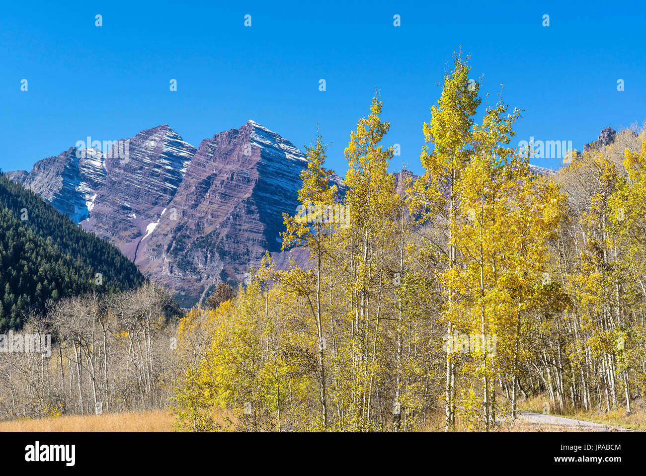 Autunno a Maroon Bells, Aspen, Colorado, STATI UNITI D'AMERICA Foto Stock