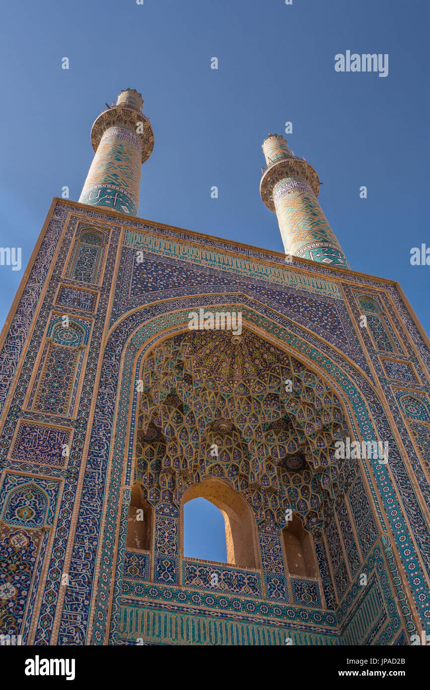 Iran, Yazd Città, Jami Masjid, 14th. secolo moschea. Foto Stock