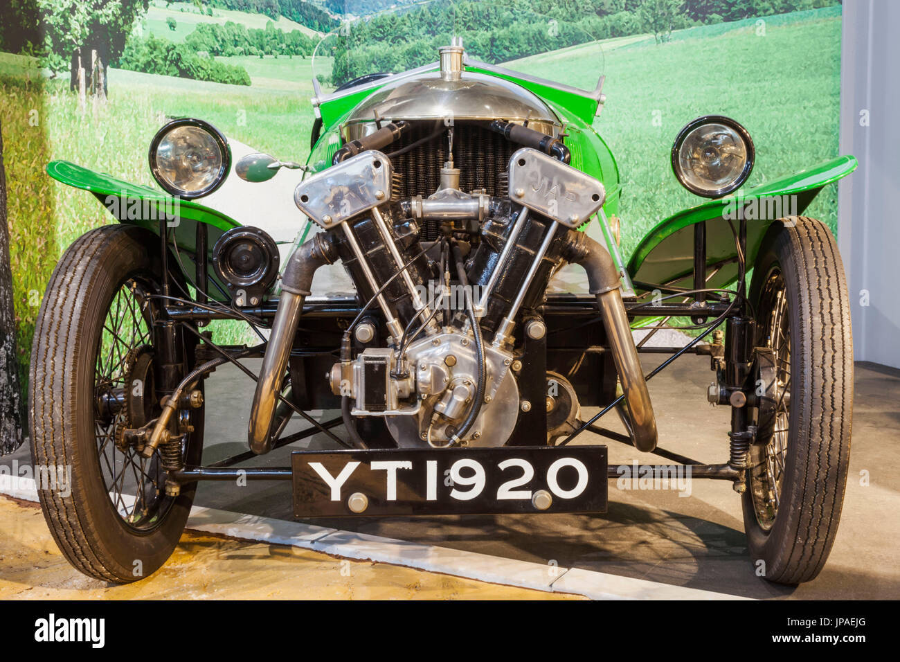 Inghilterra, Hampshire, New Forest, Beaulieu, il National Motor Museum, mostre di Morgan Aero datata 1927 Foto Stock