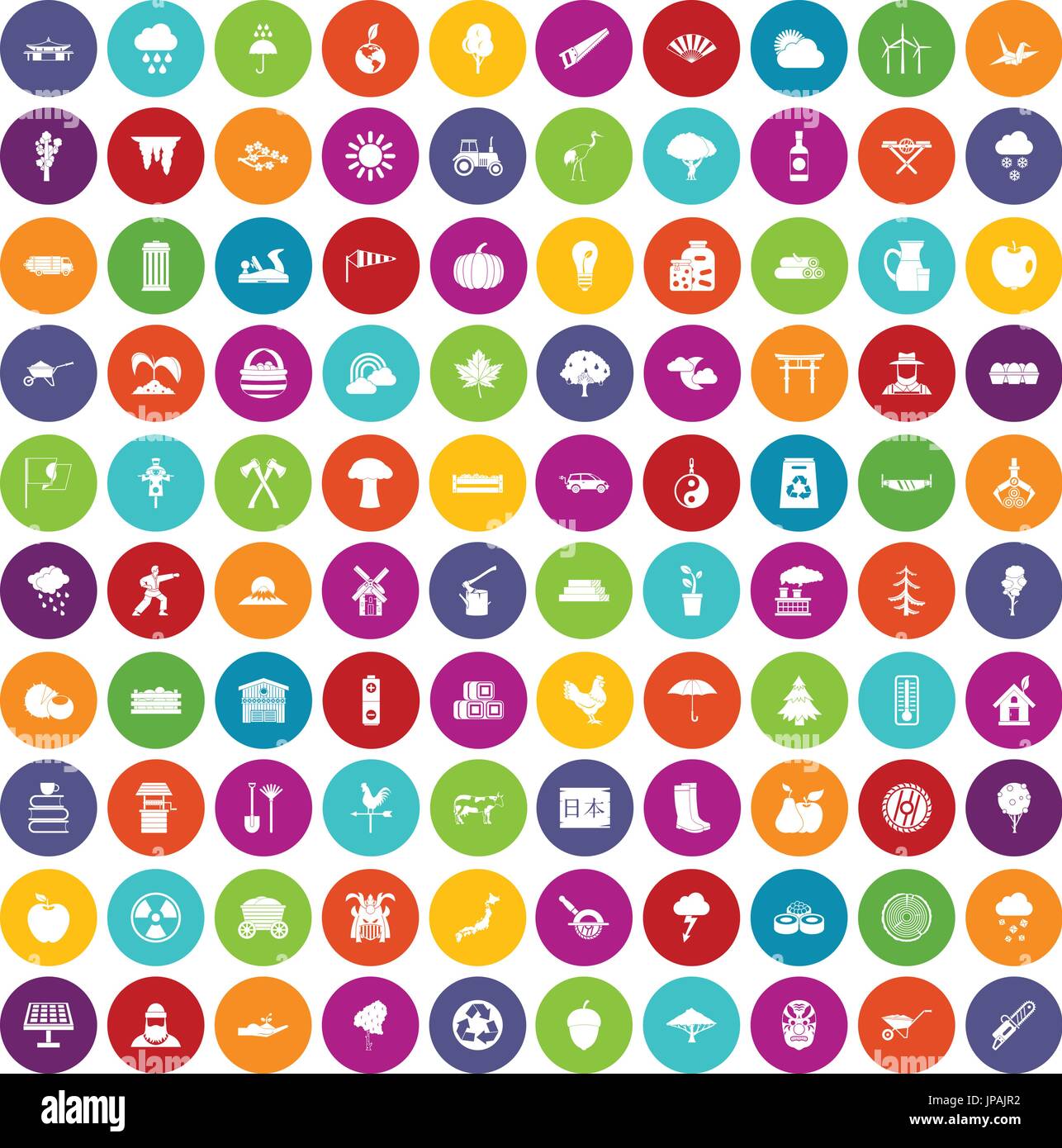 100 albero set di icone di colore Illustrazione Vettoriale