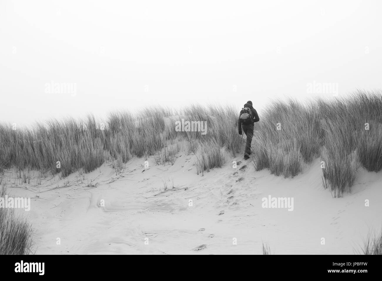 Persona tra le dune di Ameland, Paesi Bassi Foto Stock