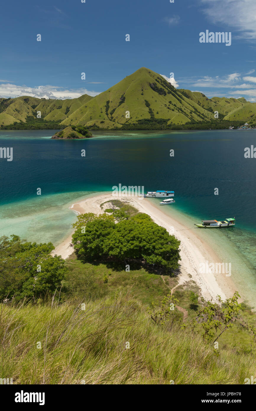 Paesaggio di una tipica isola nel mare di Flores, Indonesia, Komodo, UNESCO patrimonio mondiale Foto Stock