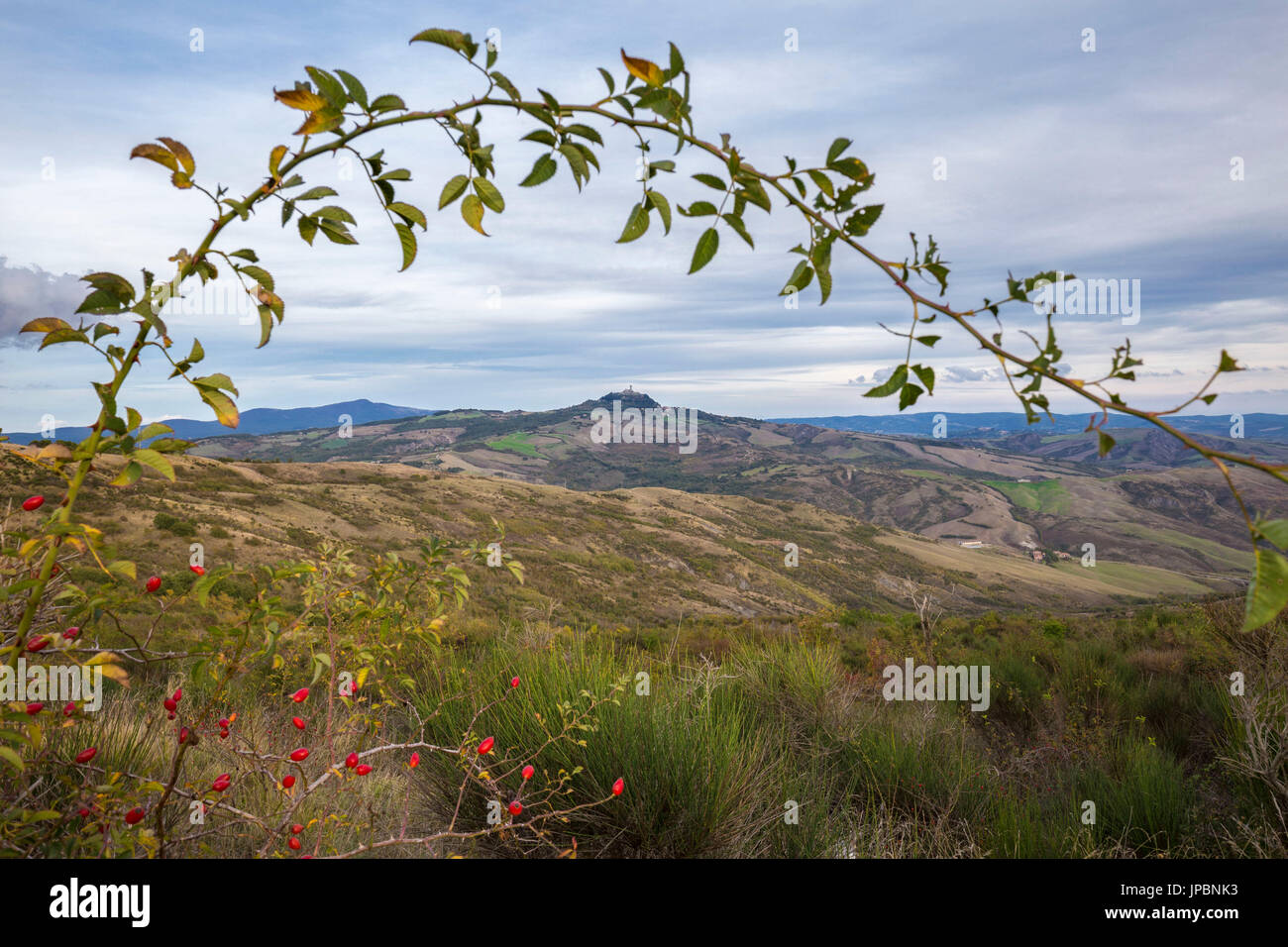 Vista del villaggio di Radicofani. Radicofani, val d'Orcia(Val d'Orcia, in provincia di Siena, Toscana, Italia, Europa Foto Stock