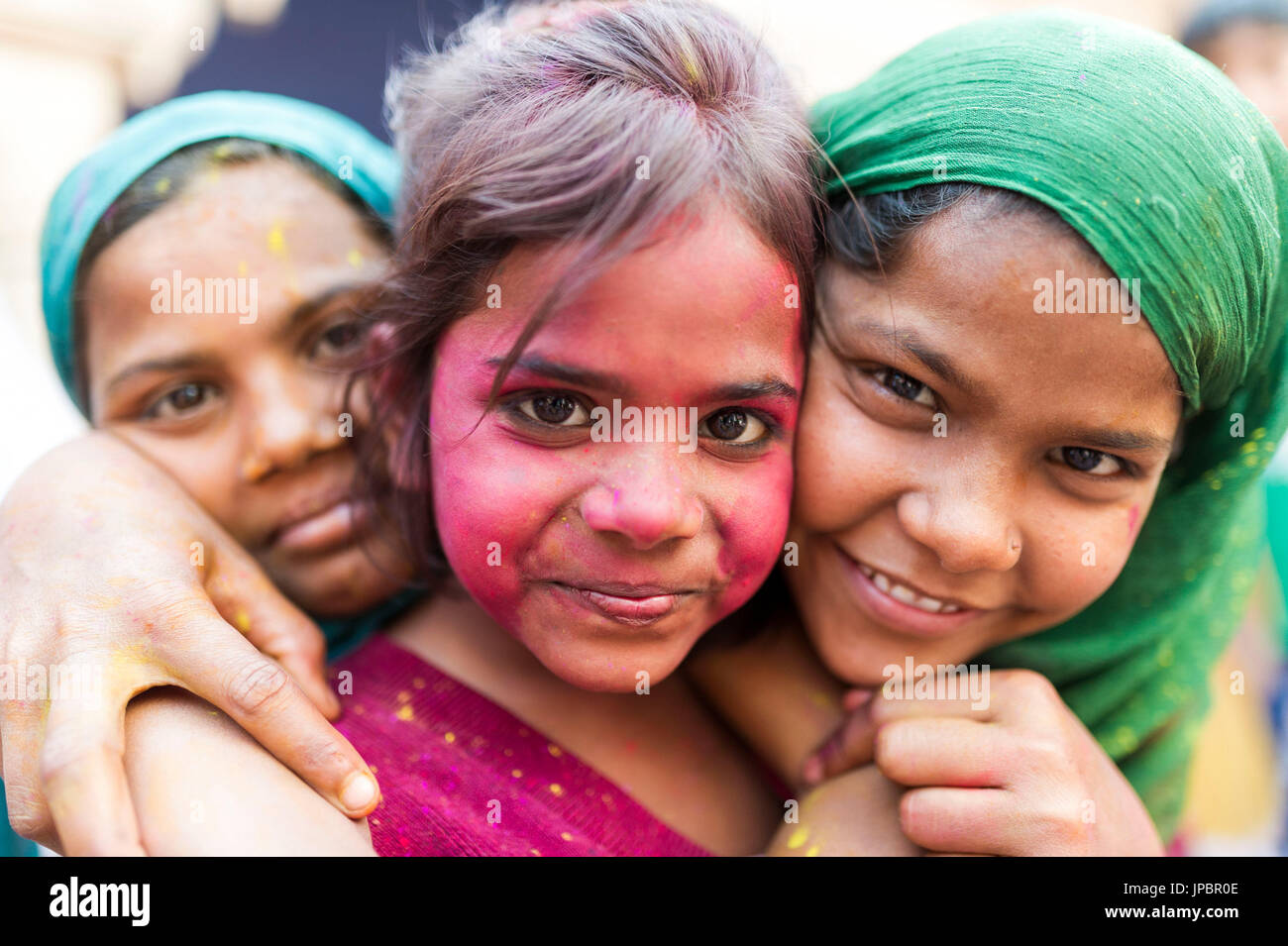 Mathura, Uttar Pradesh, India, Asia. Holi festival dei colori. Foto Stock