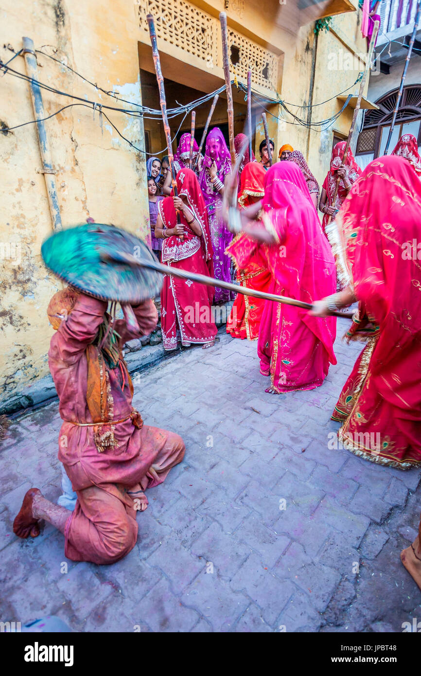 Asia, India, Uttar Pradesh, Nandgaon, Lathmar Holi festival Foto Stock
