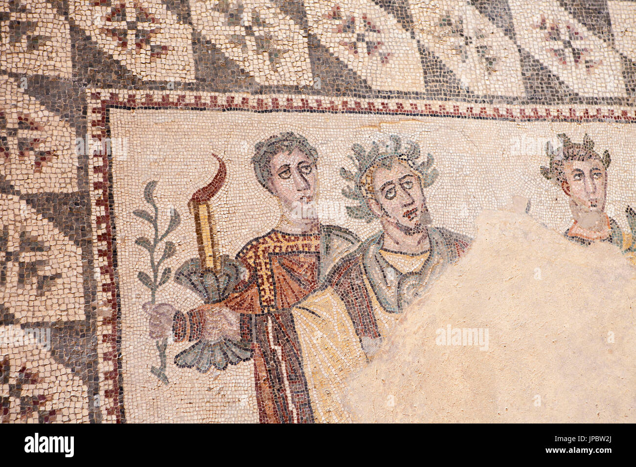 Mosaici romani nel sito archeologico della Villa Romana del Casale di Piazza Armerina Provincia di Enna Sicilia Italia Europa Foto Stock