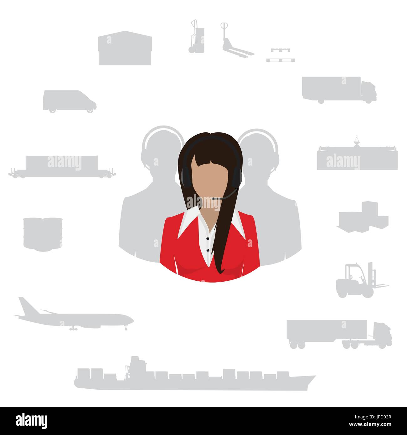 Illustrazione vettore di trasporto merci e di logistica di consegna piatta set di icone. Illustrazione Vettoriale