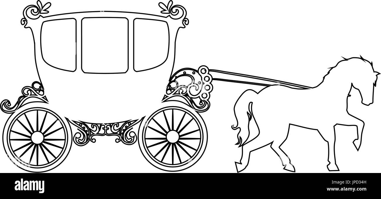 Carrello medievale con icona di cavalli su sfondo bianco illustrazione vettoriale Illustrazione Vettoriale