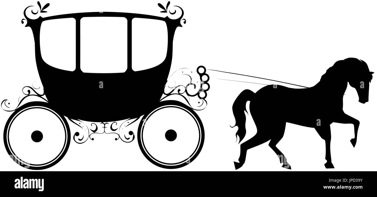 Carrello medievale con icona di cavalli su sfondo bianco illustrazione vettoriale Illustrazione Vettoriale