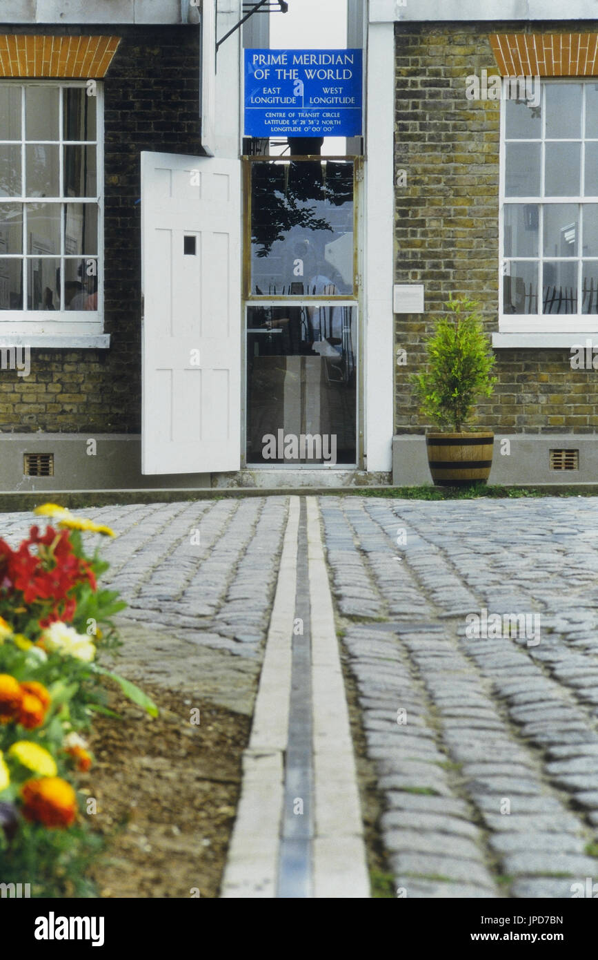 Linea meridiana, Royal Observatory, Greenwich, a Londra, Inghilterra, Regno Unito Foto Stock
