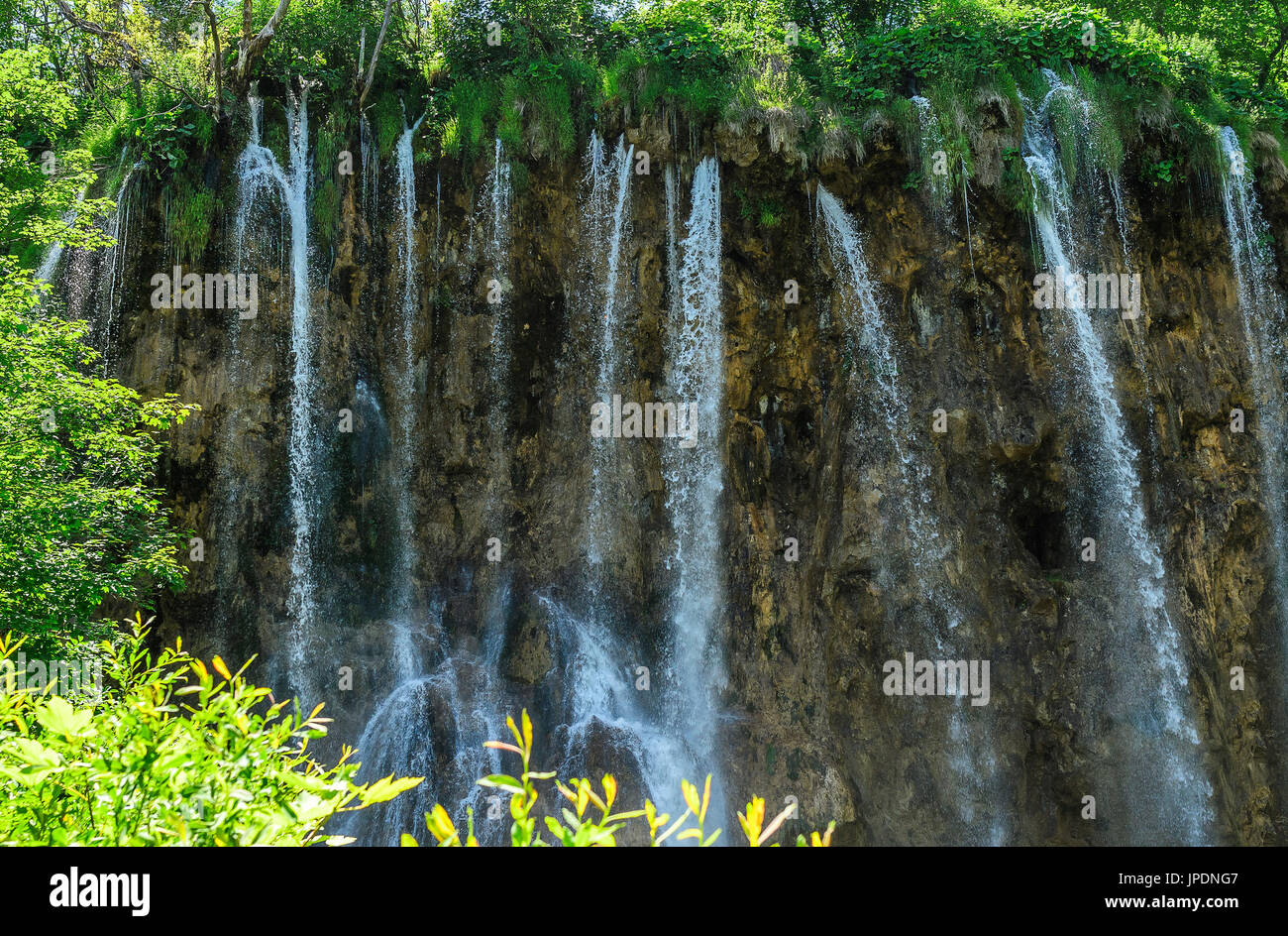 La cascata nel Parco Nazionale di Plitvice. Foto Stock