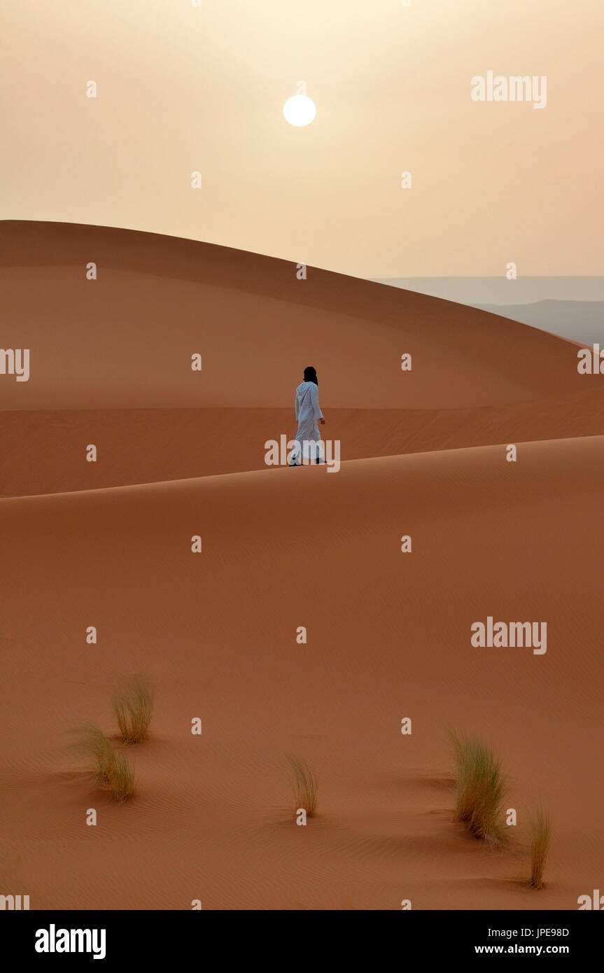 Passeggiate in Erg Chebbi, Sahara Occidentale, Marocco, Africa del Nord Foto Stock