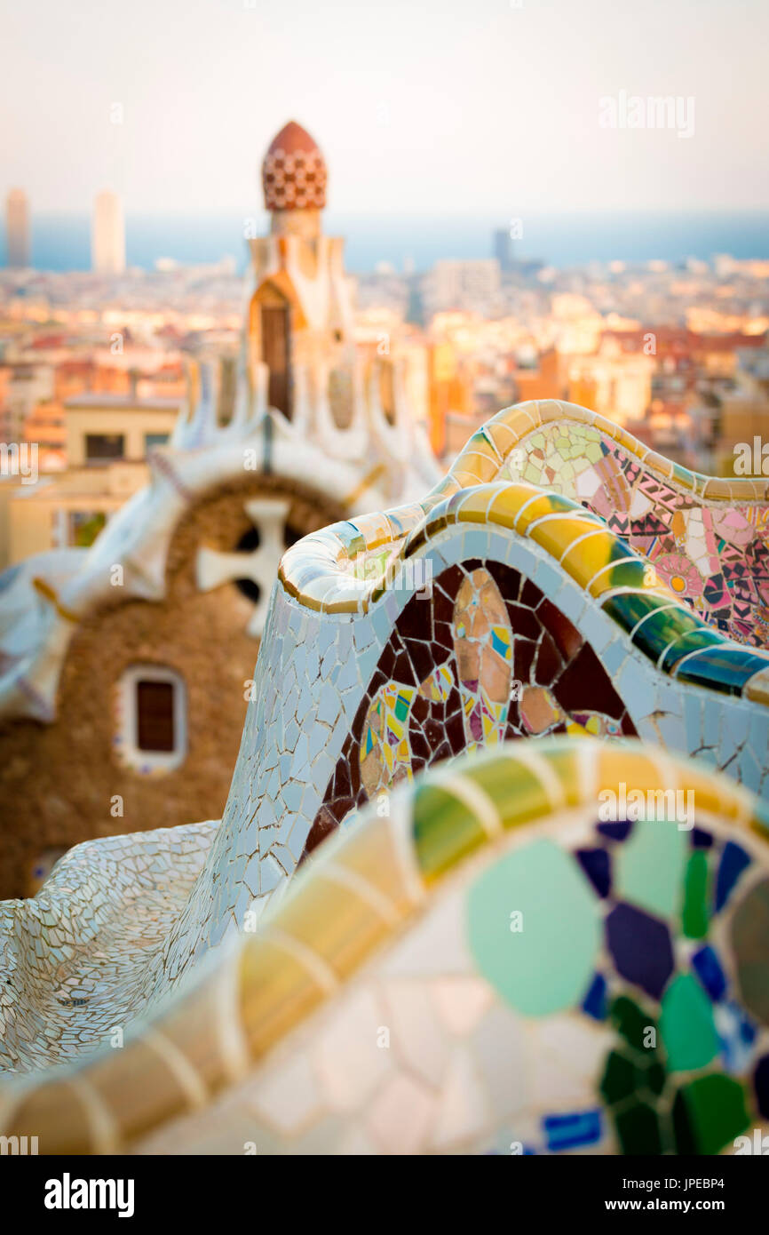 Barcellona, Parco Guell, Spagna. Dettagli del modernismo parco progettato da Antonio Gaudi Foto Stock