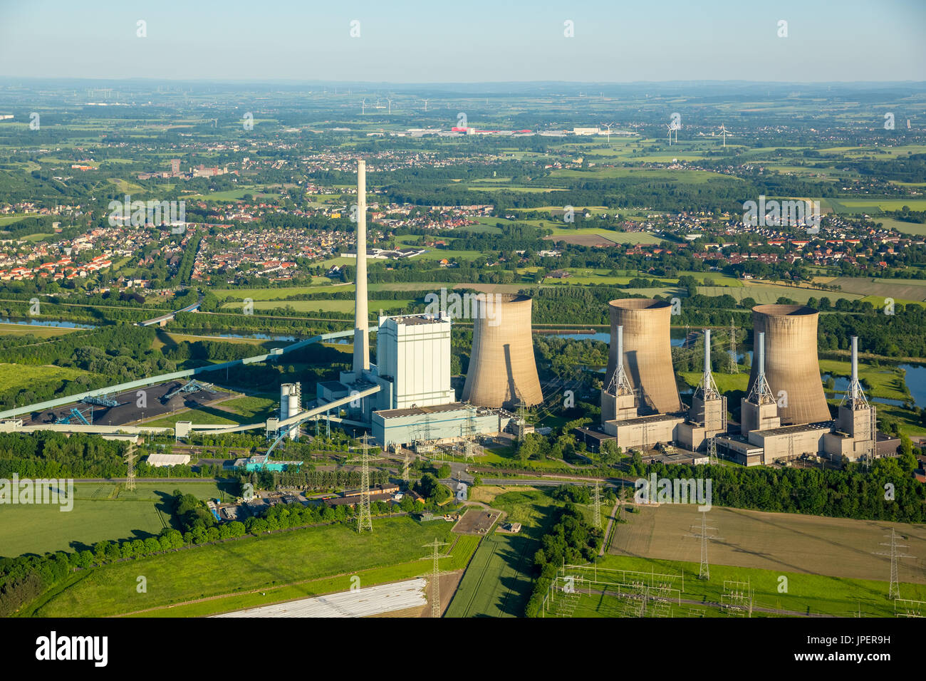 Gersteinwerk, Inogy, RWE Power, Kohlekraftwerk in Werne-Stockum auf der Stadtgrenze zu Hamm, Datteln-Hamm-Kanal, Werne, Ruhrgebiet, Nordrhein-Westfale Foto Stock