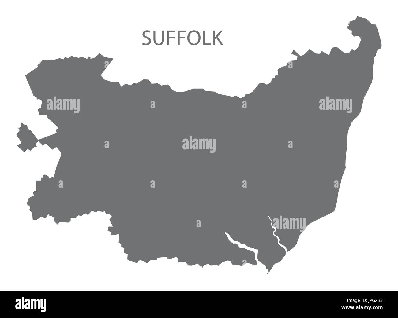 La contea di Suffolk mappa Inghilterra illustrazione grigio forma silhouette Illustrazione Vettoriale