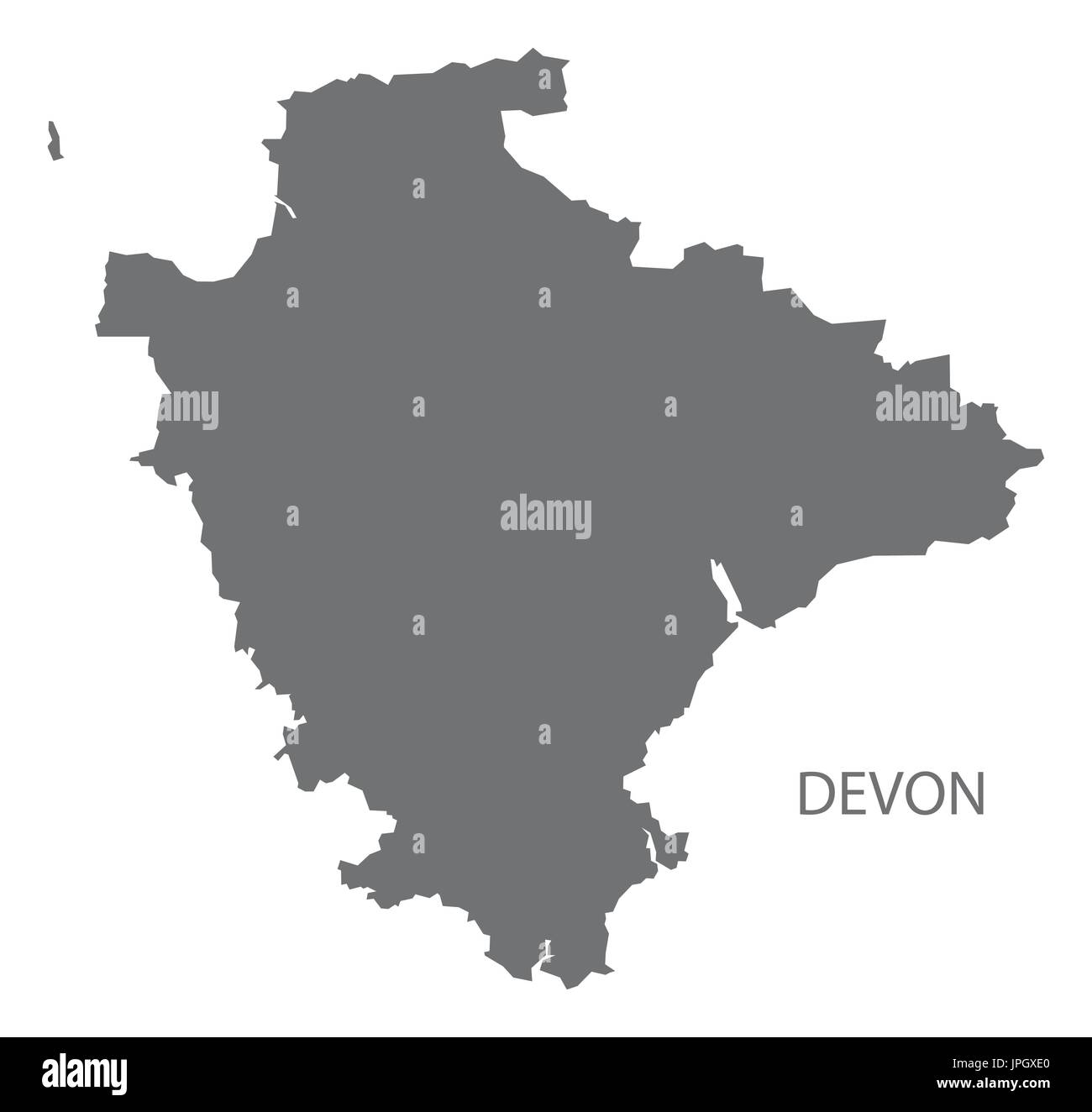 Devon county map Inghilterra illustrazione grigio forma silhouette Illustrazione Vettoriale