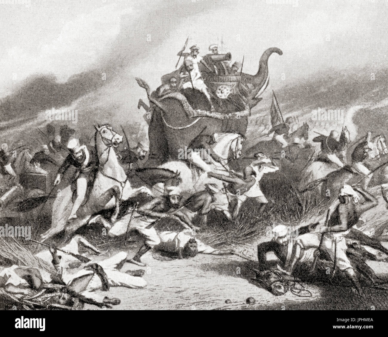 La sconfitta di Tantya Tope dagli inglesi a Jhansi, India durante la Ribellione indiana del 1857. Da Hutchinson nella storia delle nazioni, pubblicato 1915. Foto Stock