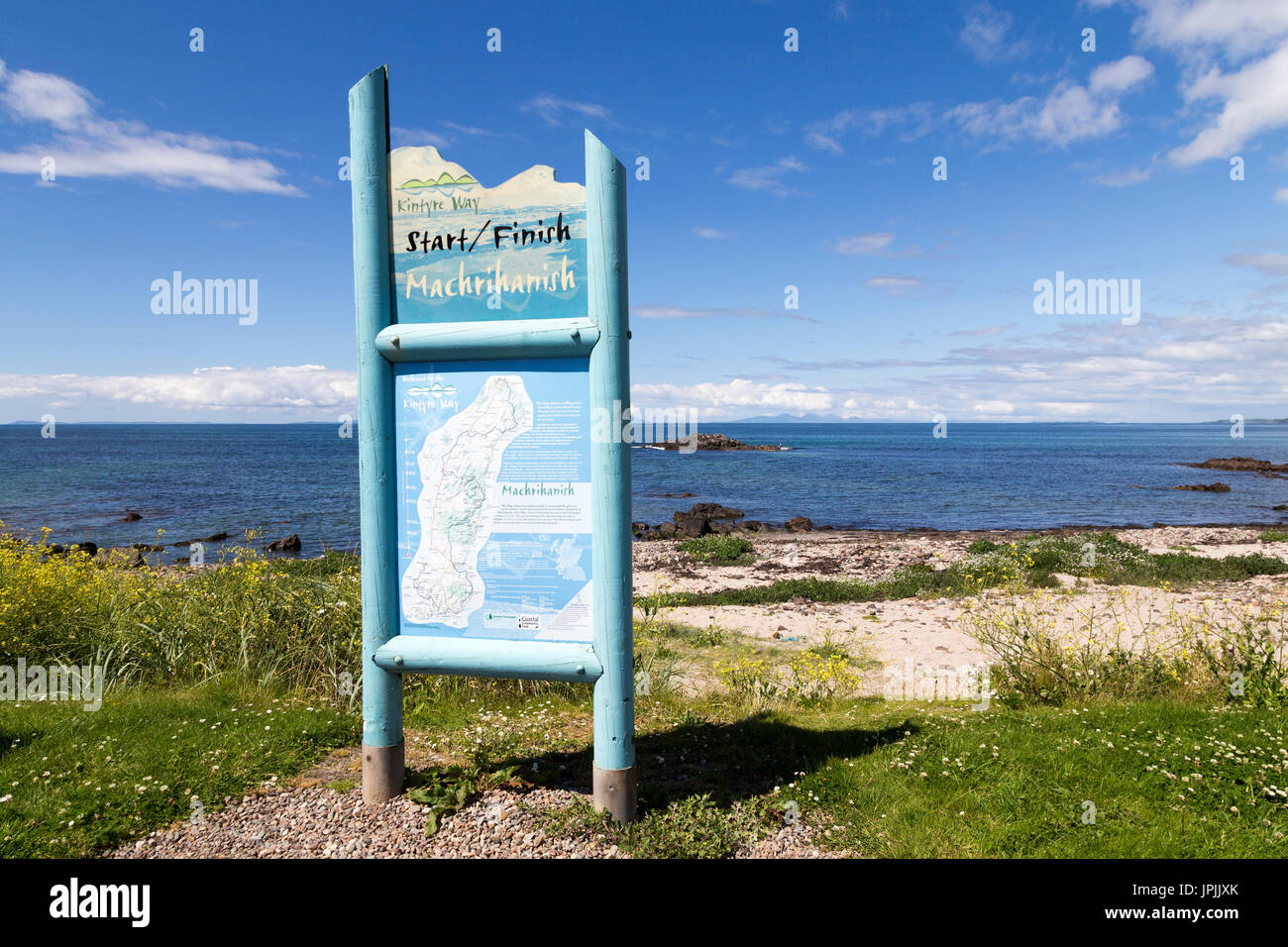 Il modo di Kintyre Information Board a Machrihanish, Kintyre Peninusla, costa ovest della Scozia, Regno Unito Foto Stock