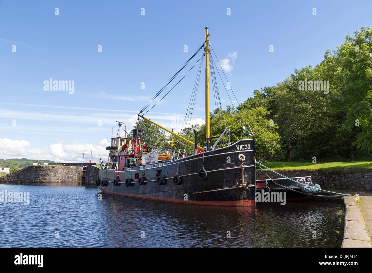 Clyde Puffer navi a Crinan Il Crinan Canal, Argyll & Bute, costa ovest della Scozia, Regno Unito Foto Stock