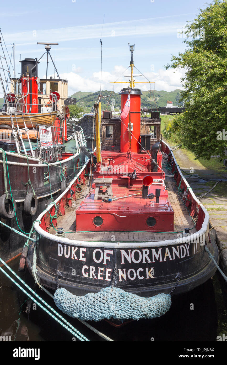 Clyde Puffer navi a Crinan Il Crinan Canal, Argyll & Bute, costa ovest della Scozia, Regno Unito Foto Stock