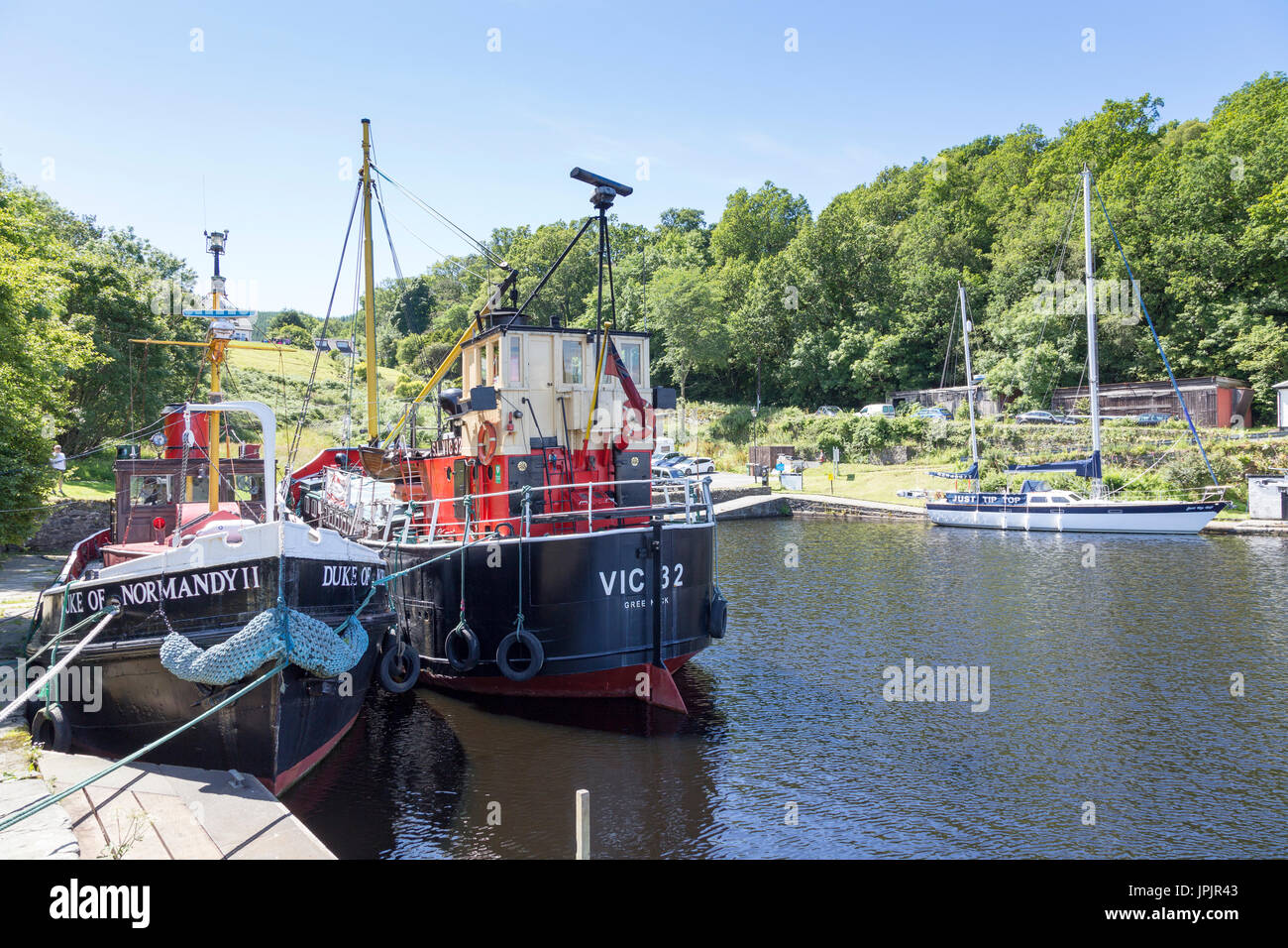 Clyde Puffer navi a Crinan Il Crinan Canal, Argyll & Bute, costa ovest della Scozia, Regno Unito Foto Stock