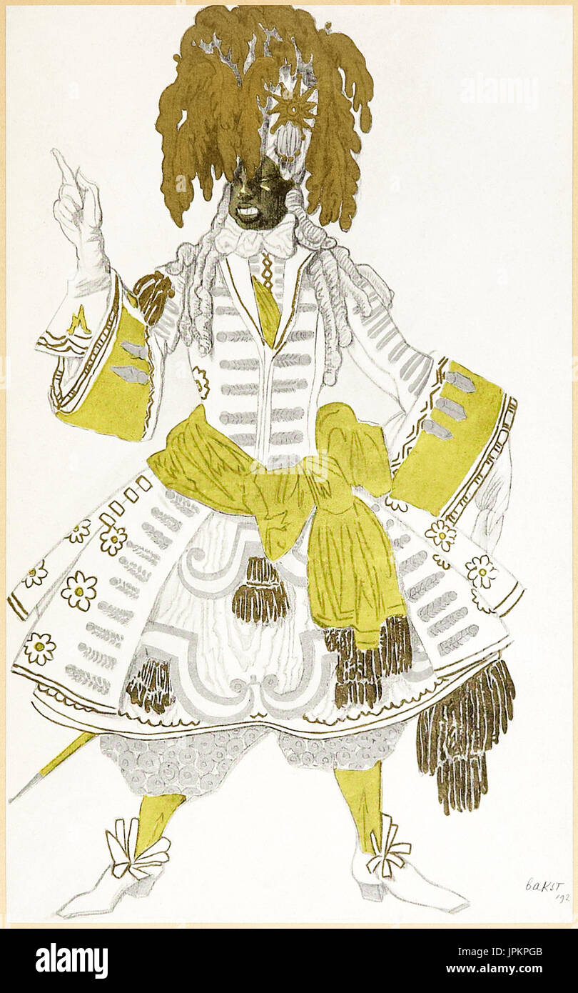Black guard design costume da 'i disegni di Léon Bakst per la principessa dorme' una collezione di Léon Bakst (1866-1924) progetta per Sergej Diaghilev (1872-1929) 1921 Londra messa in scena di "bellezza dormiente" un balletto basato dopo Charles Perrault (1628-1703) fiaba con musiche di Tchaikovsky (1840-1893). Vedere la descrizione seguente per ulteriori informazioni. Foto Stock
