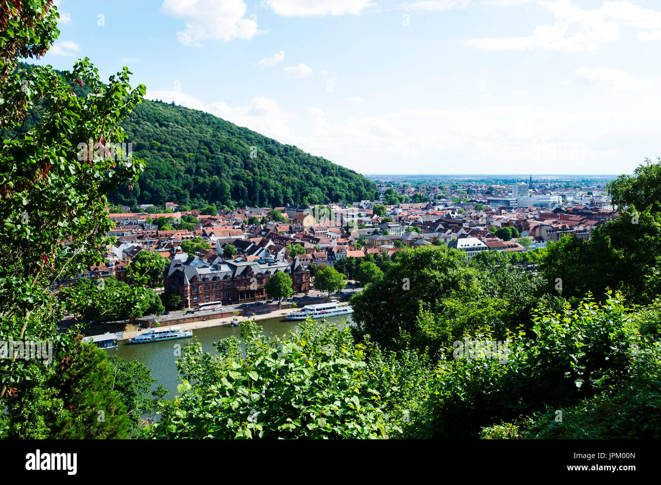 Il castello di Heidelberg noto anche come Schloss Heidelberg è una rovina romantico castello su una collina dal Ponte di collo circondato da giardini rinascimentali. Foto Stock