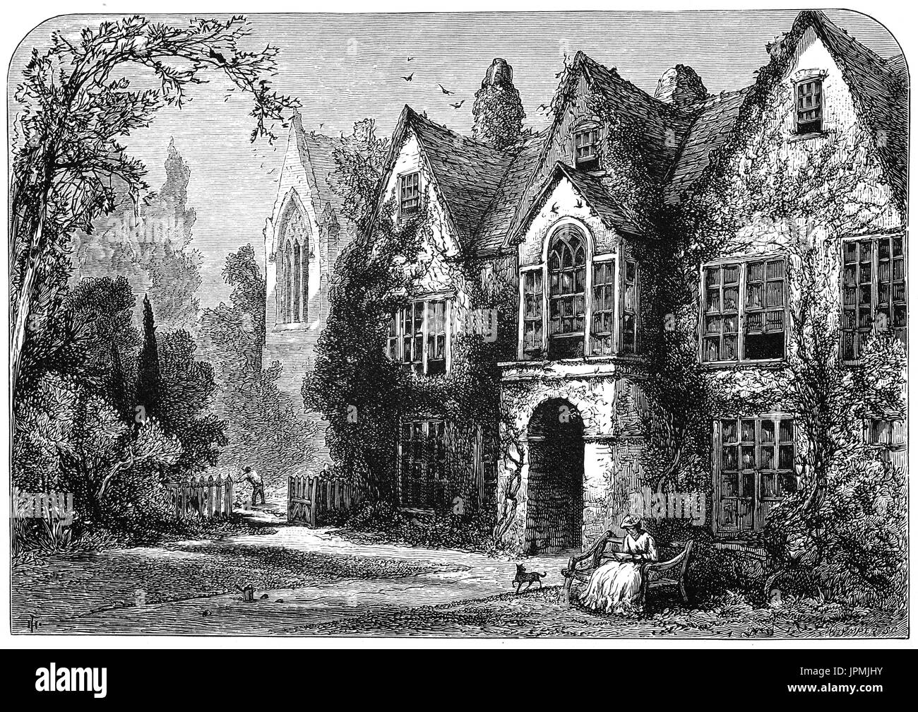 1870: Myrtle Grove è una capanna Elizabethan House a Youghal, County Cork, Irlanda. La casa è notevole come un raro esempio in Irlanda di una cinquecentesca casa non fortificata. E fu la casa di Sir Walter Raleigh nel 1588-1589 e acquisita nel 1602 da Richard Boyle, che più tardi divenne conte di Cork. Youghal, County Cork, Irlanda. Foto Stock
