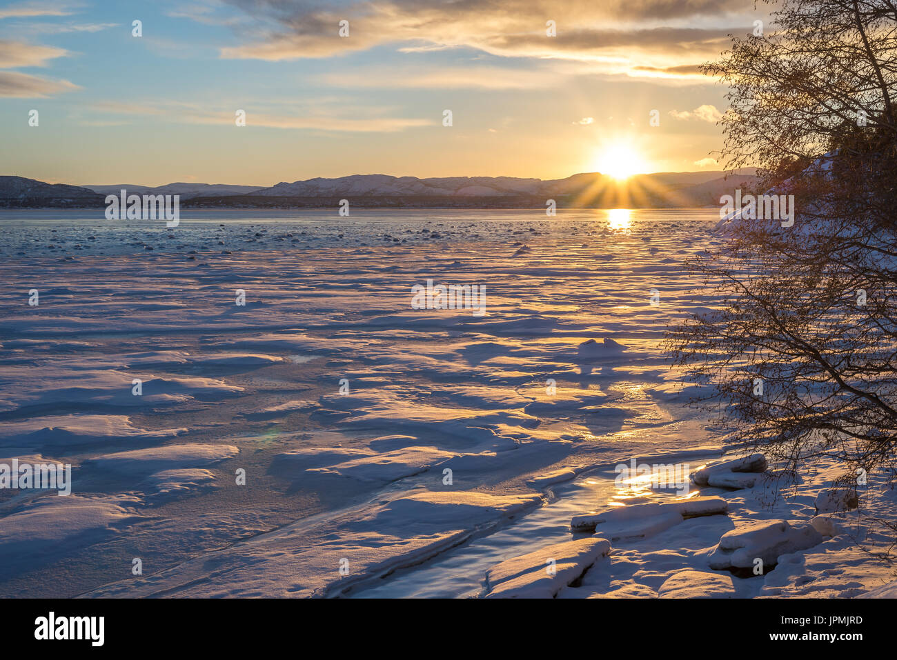 Sun sunset arctic Norvegia norge europa scandinavia Foto Stock